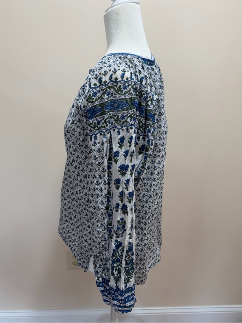Emerson Fry India Collection Indigo Organic Raglan Sleeve Heritage Top Sz. L - Picture 4 of 6